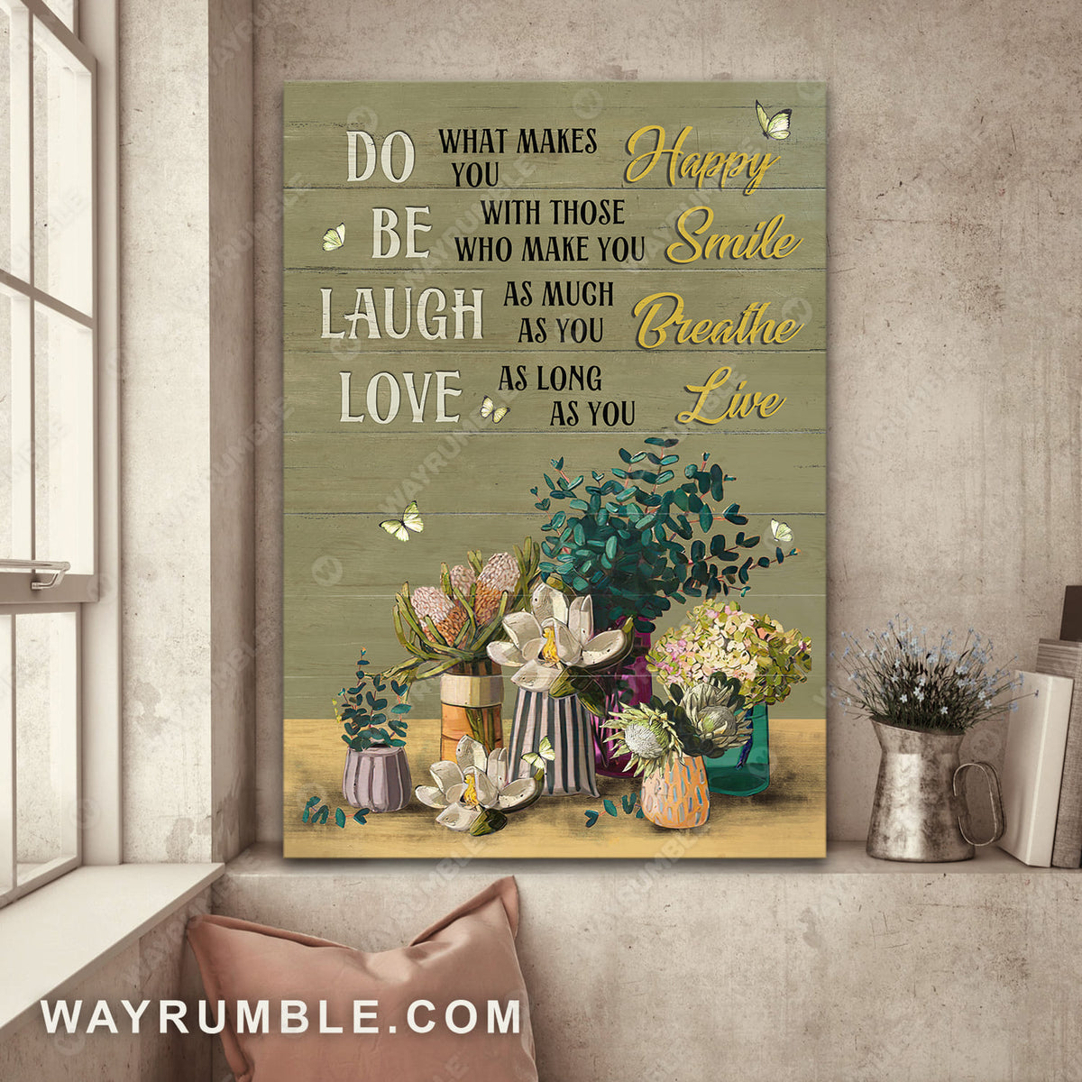 Unique flower painting, Green butterfly, Do what makes you happy - Jesus Portrait Canvas Prints, Wall Art