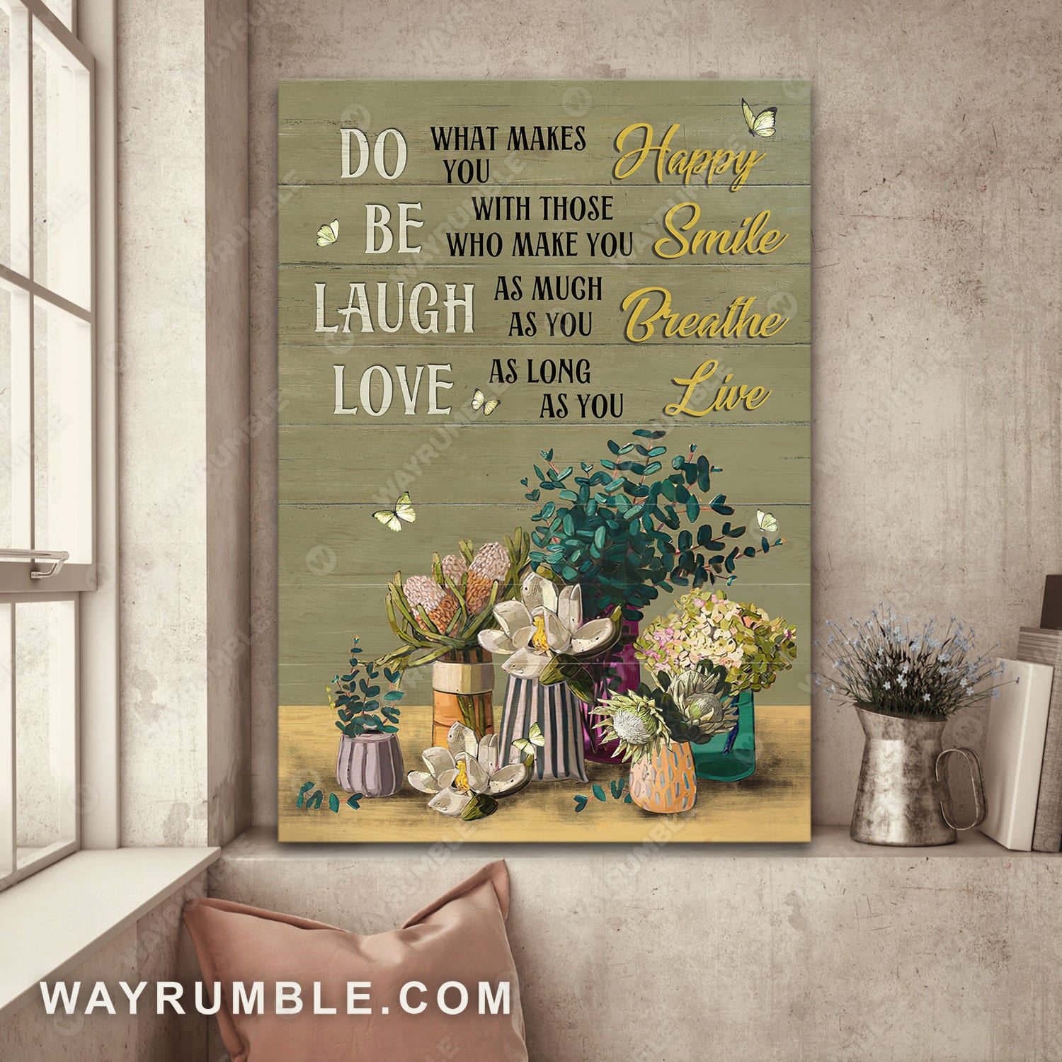 Unique flower painting, Green butterfly, Do what makes you happy - Jesus Portrait Canvas Prints, Wall Art