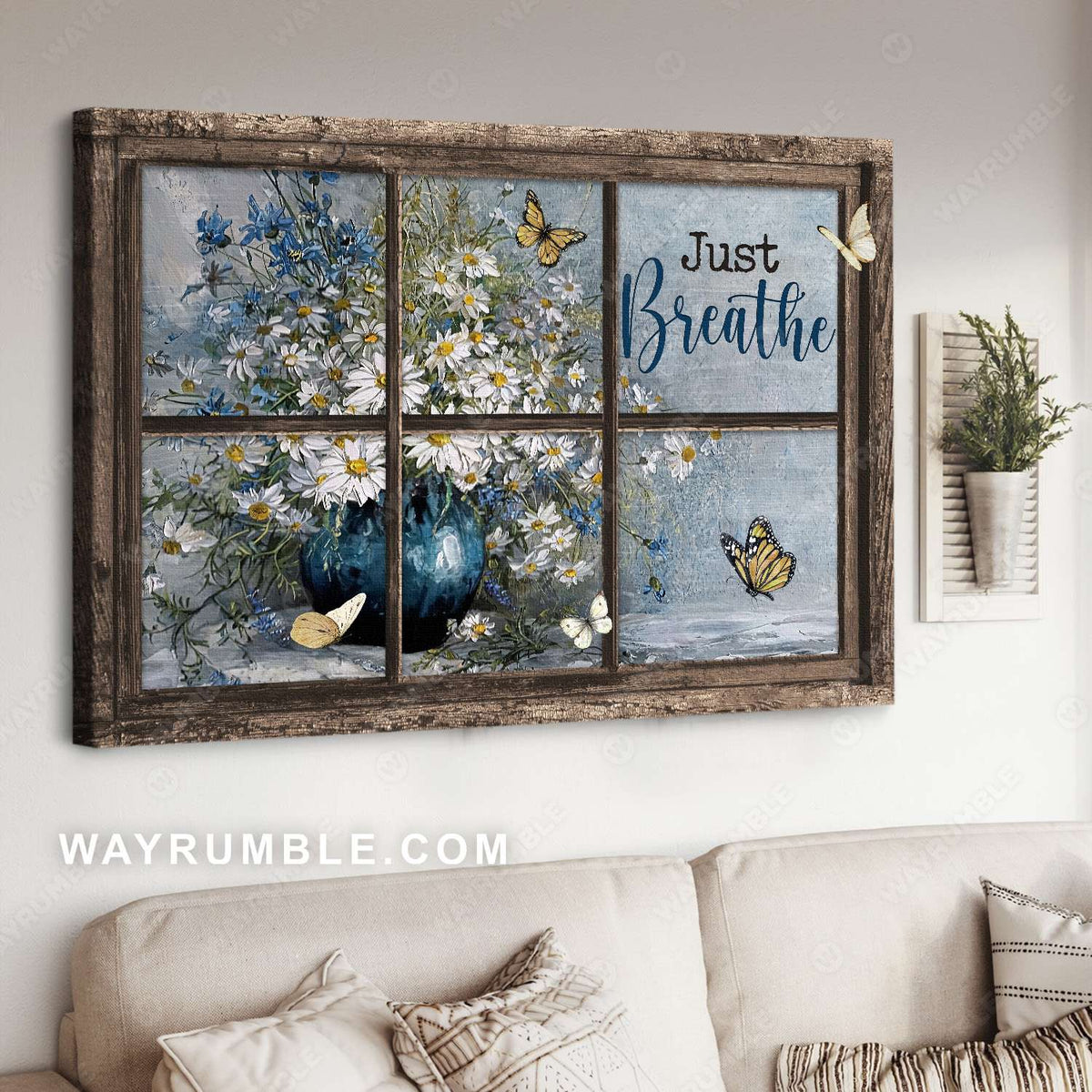 Daisy vase, Antique window, Colorful butterfly, Just breathe - Jesus Landscape Canvas Prints, Christian Wall Art