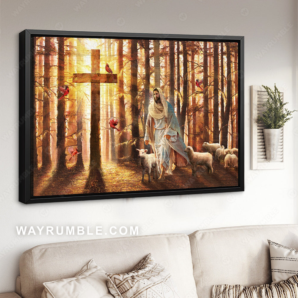 Magic forest, Walking with Jesus, Infinite halo, Lamb of God - Jesus Landscape Canvas Prints, Christian Wall Art