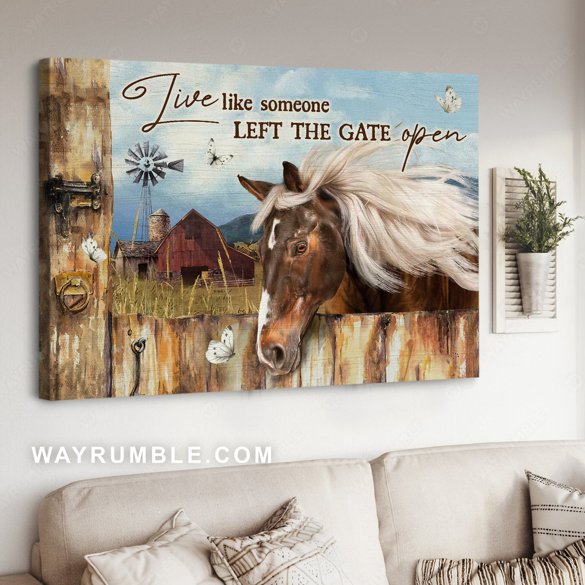 Horse drawing, White mane, Farm life, Someone left the gate open - Jesus Landscape Canvas Prints, Christian Wall Art