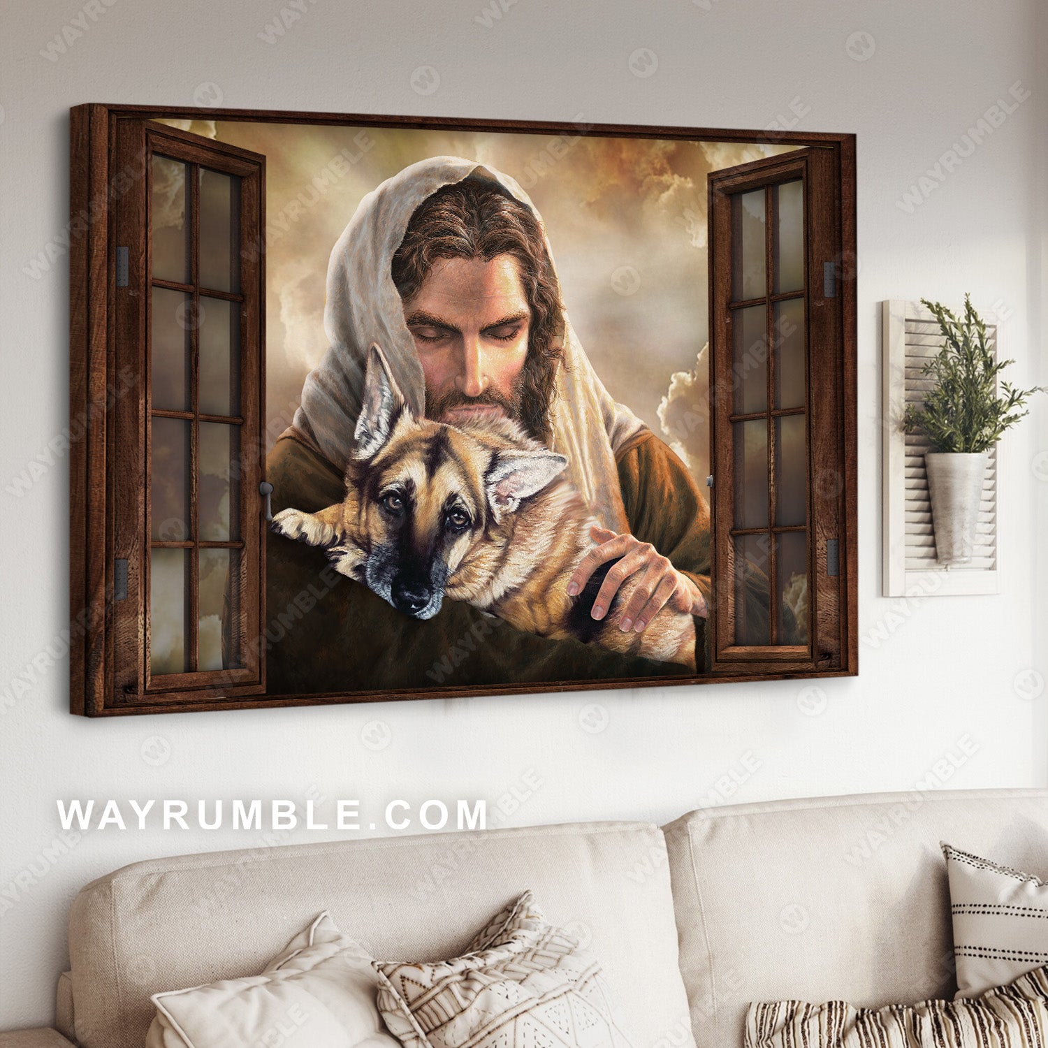 Cute German shepherd, Life of Jesus, Walking with Jesus - Jesus Landscape Canvas Prints, Christian Wall Art