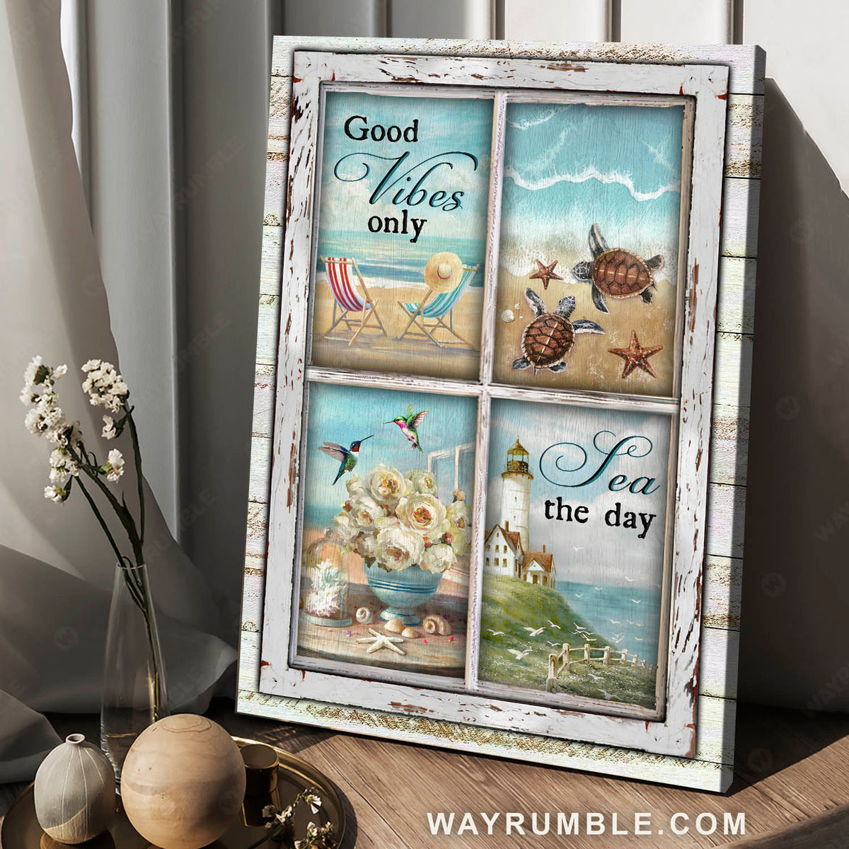 Beach chairs, Sea turtle, White camellia, Lighthouse, Good vibes only - Jesus Portrait Canvas Prints, Christian Wall Art