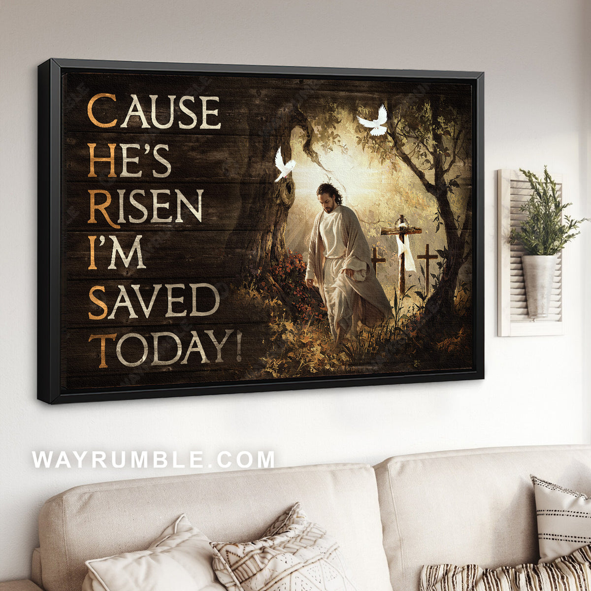 Walking with Jesus, Forest painting, Cause he&#39;s risen, I&#39;m saved today - Jesus Landscape Canvas Prints, Home Decor Wall Art
