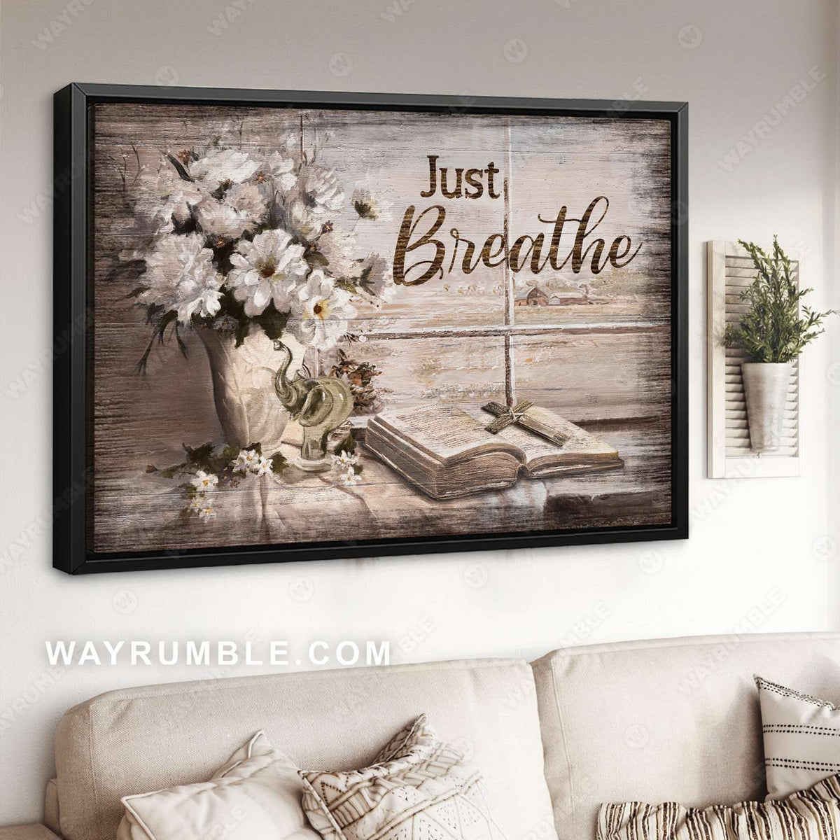 White daisy, Bible, Cross symbol, Window frame, Just breathe - Jesus Landscape Canvas Prints, Christian Wall Art