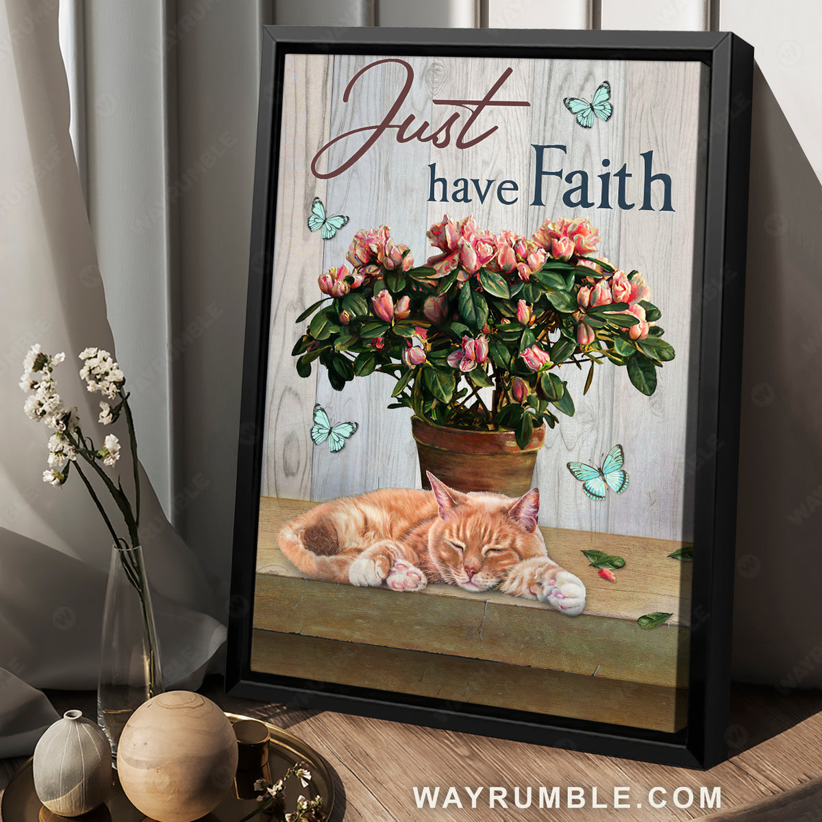 Beautiful pink flower, Sleeping cat, Pretty butterfly, Just have faith - Jesus Portrait Canvas Prints, Christian Wall Art