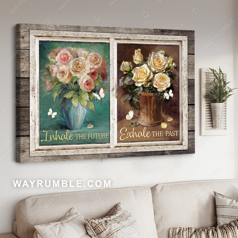 Still life drawing, Light pink rose, Butterfly, Inhale the future - Jesus Landscape Canvas Prints, Christian Wall Art