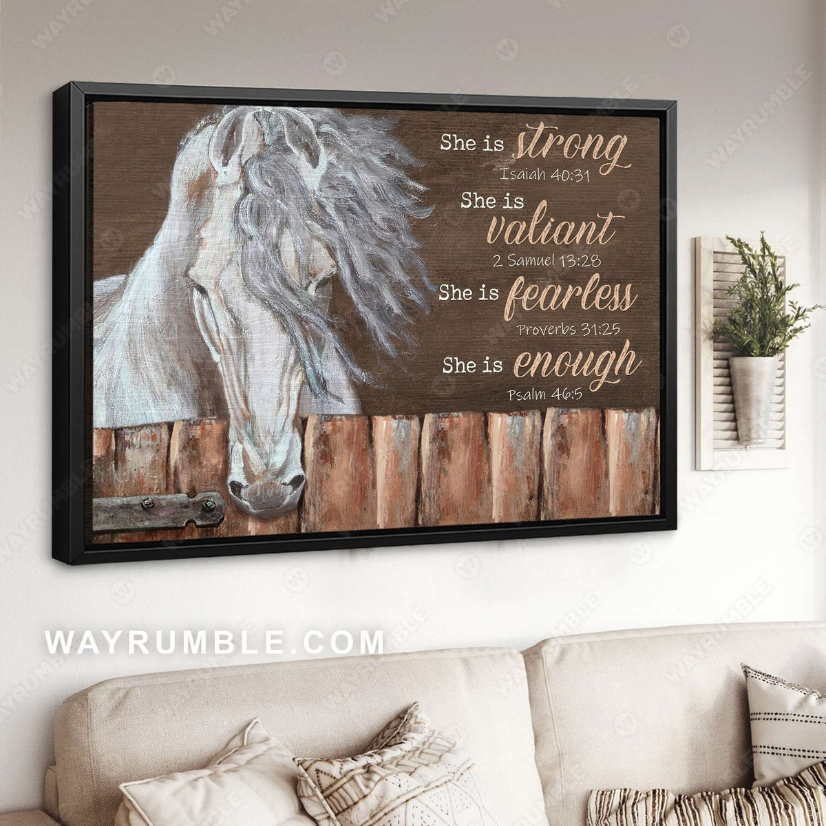 Horse painting, Old stable, Brown background, She is strong - Jesus Landscape Canvas Prints, Christian Wall Art