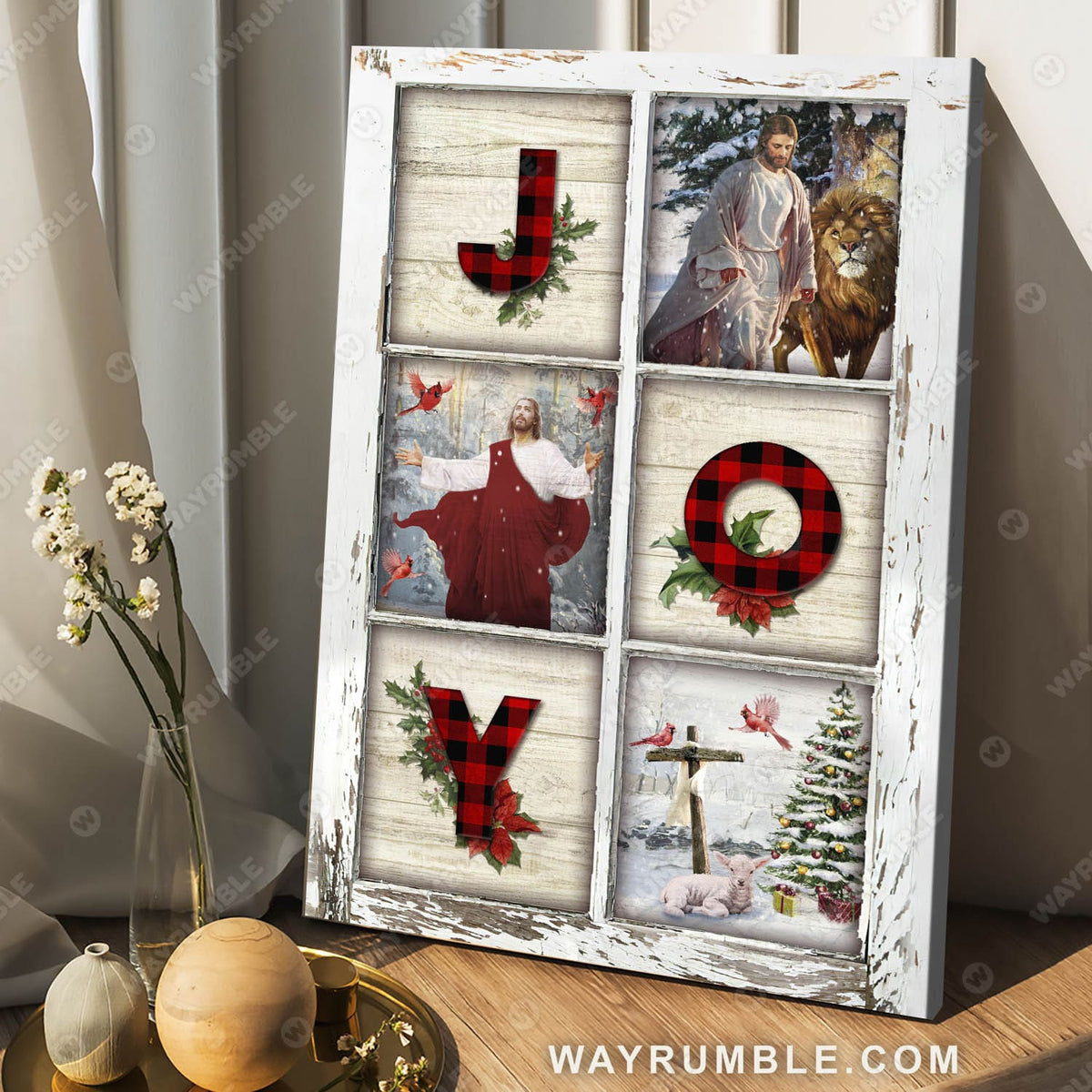 Jesus painting, Christmas vibe, Lion of Judah, Red cardinal, Joy - Jesus Portrait Canvas Prints, Wall Art