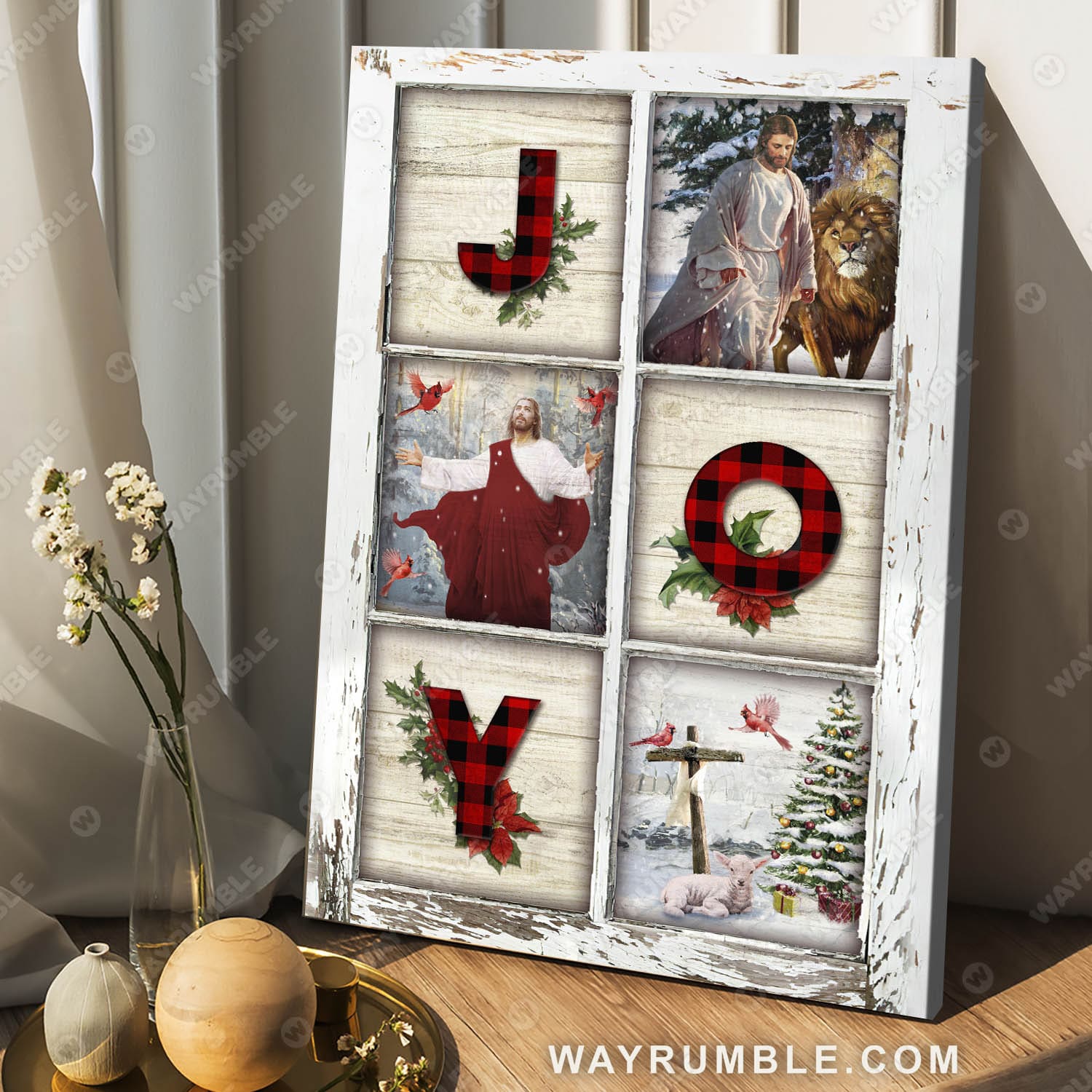 Jesus painting, Christmas vibe, Lion of Judah, Red cardinal, Joy - Jesus Portrait Canvas Prints, Wall Art