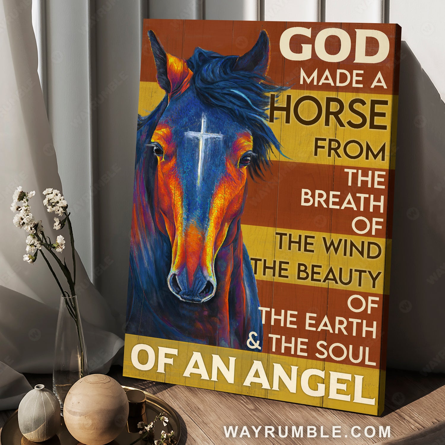 Colorful horse, Cross symbol, God make a horse from the breath of the wind - Jesus Portrait Canvas Prints, Christian Wall Art