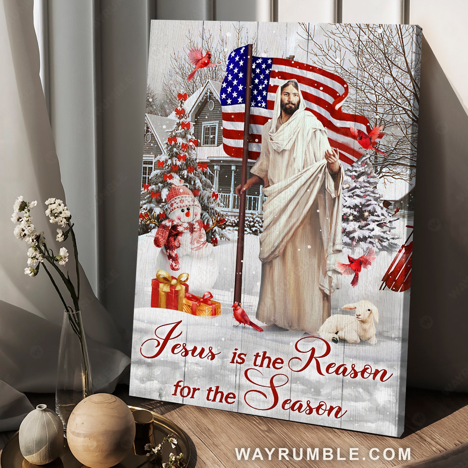 Happy Christmas, Snowman, Amazing US flag, Jesus is the reason for the season - Jesus Portrait Canvas Prints, Home Decor Wall Art