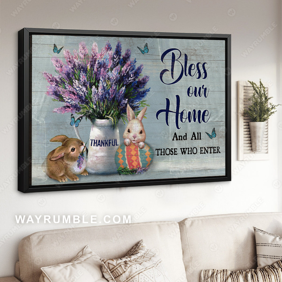 Lavender vase, Cute rabbit, Colorful egg, Bless our home - Jesus Landscape Canvas Prints, Christian Wall Art