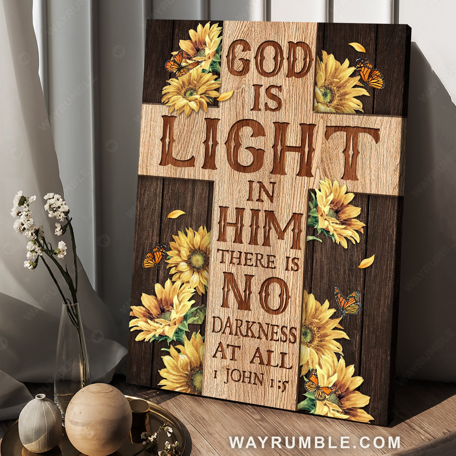 Big cross symbol, Beautiful sunflower, Monarch butterfly, God is light - Jesus Portrait Canvas Prints, Home Decor Wall Art
