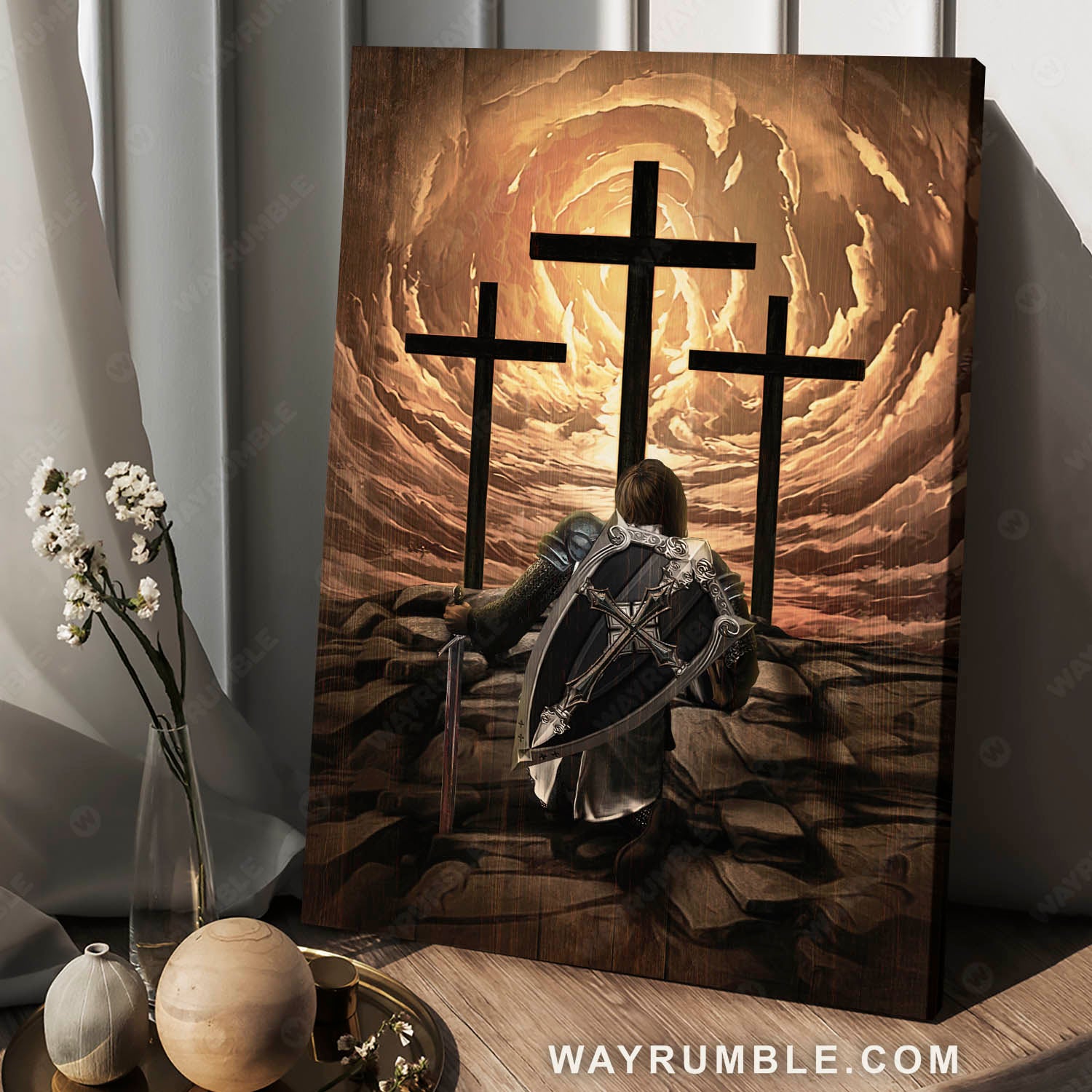 The old rugged cross, Warrior of God, Knight drawing, Under the command of the Lord - Jesus Portrait Canvas Prints, Christian Wall Art