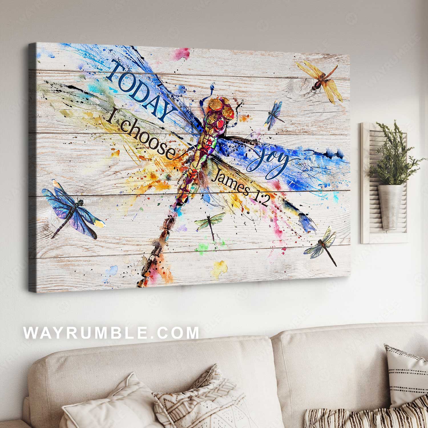 Watercolor dragonfly, Colorful drawing, Today I choose joy - Jesus Landscape Canvas Prints, Home Decor Wall Art