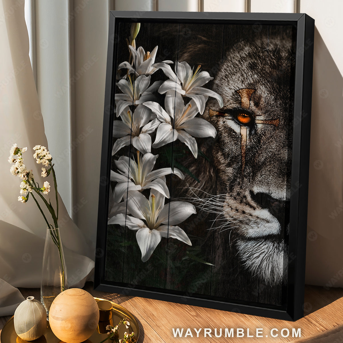 Lion of Judah, Amazing lily painting, Unique cross - Jesus Portrait Canvas Prints, Christian Wall Art