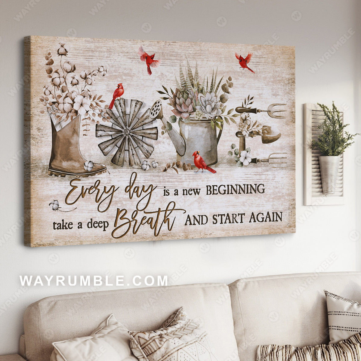 Cardinal, Vintage garden, Everyday is a new beginning - Jesus Landscape Canvas Prints, Christian Wall Art