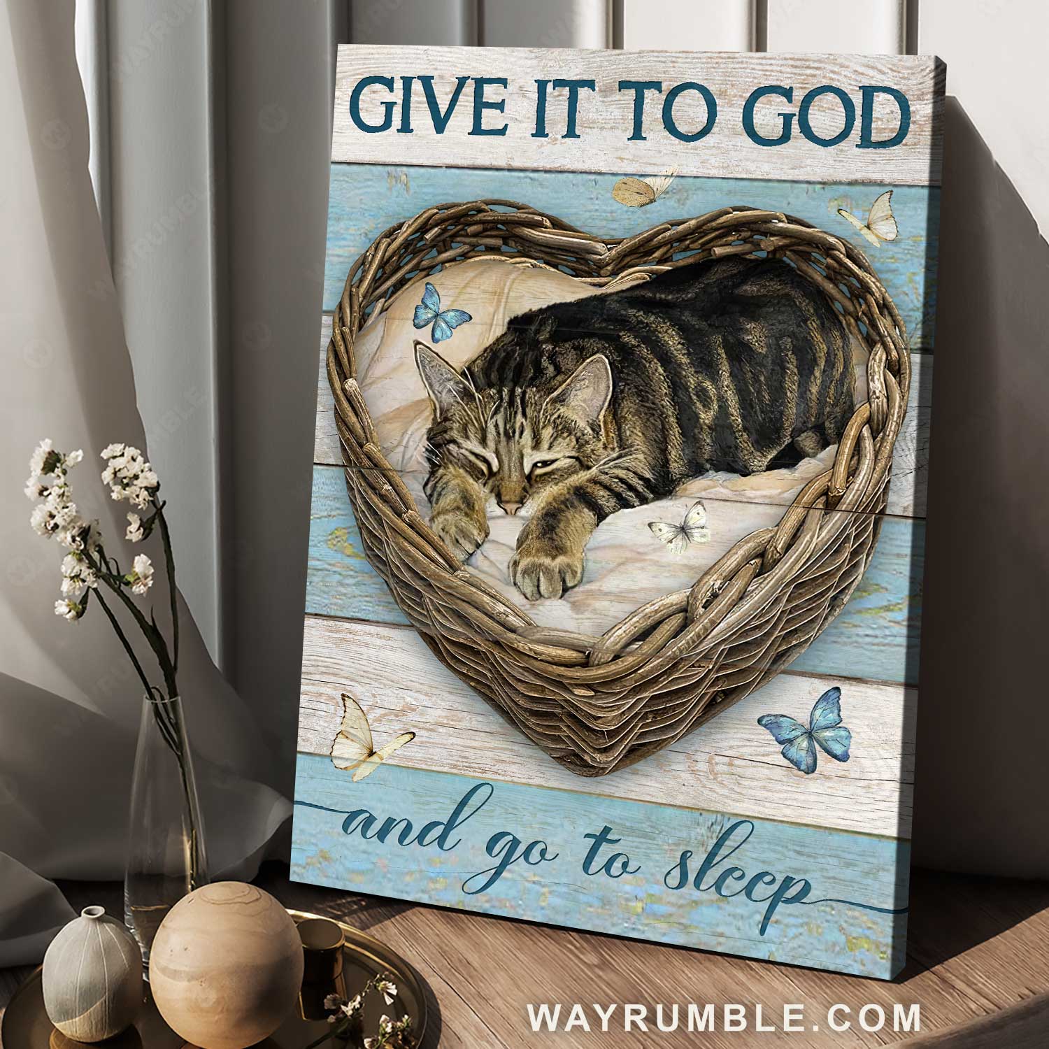 Sweet dream, Little cat, Blue butterfly, Give it to God and go to sleep - Jesus Portrait Canvas Prints, Home Decor Wall Art