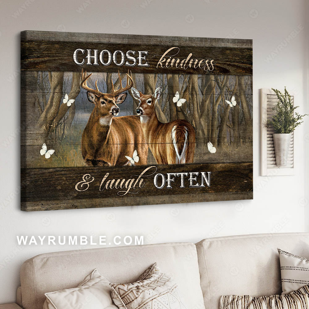 Deer painting, Forest drawing, Choose kindness and laugh often - Jesus Landscape Canvas Prints, Christian Wall Art