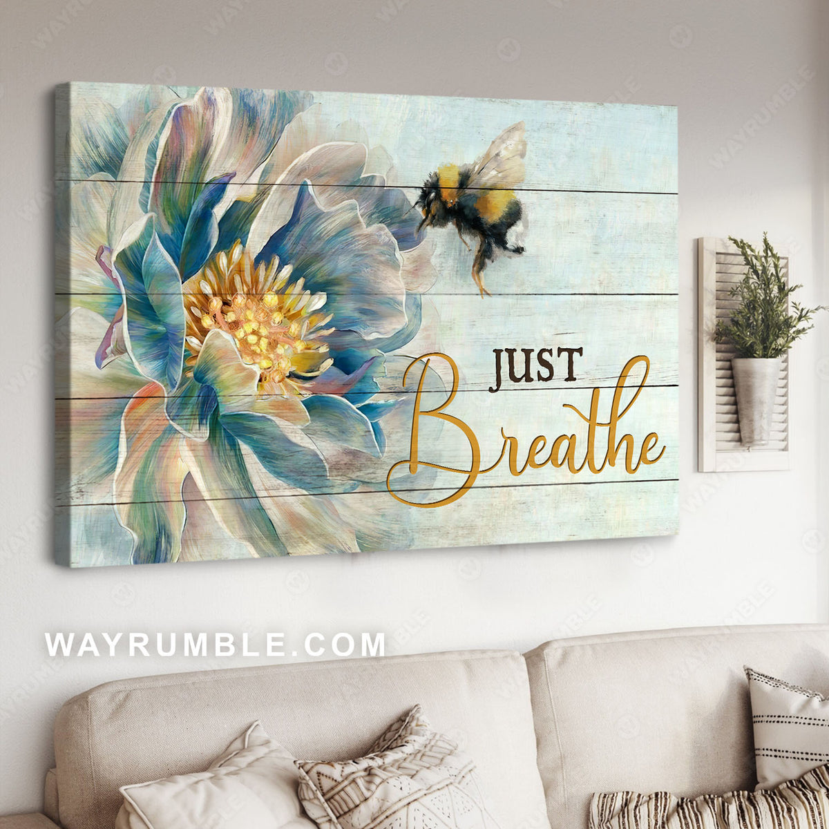 Honey bee, Flower painting, Natural landscape, Just breathe - Jesus Landscape Canvas Prints, Christian Wall Art