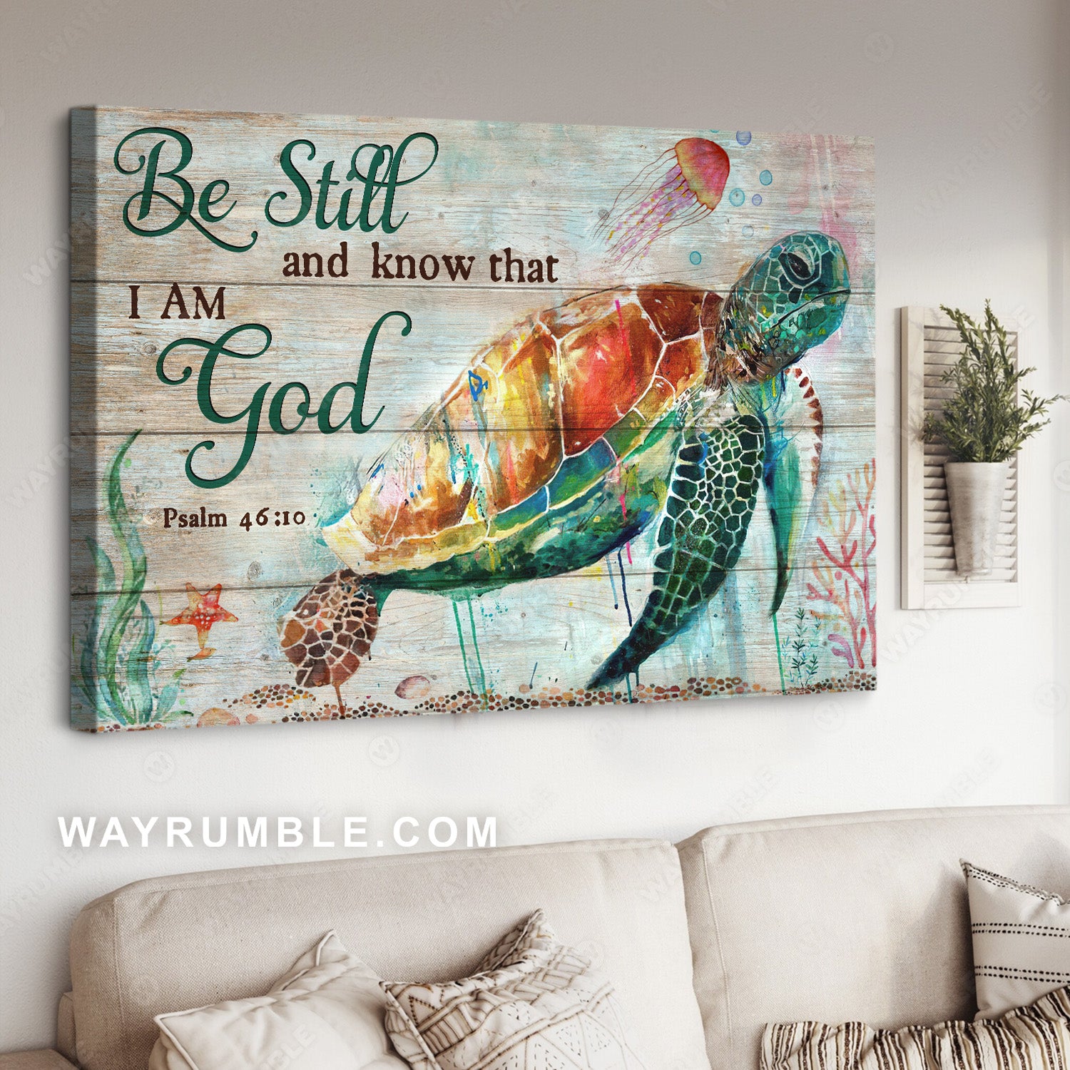 Big sea turtle, Stunning turtle, Ocean painting, Be still and know that I am God - Jesus Landscape Canvas Prints, Home Decor Wall Art