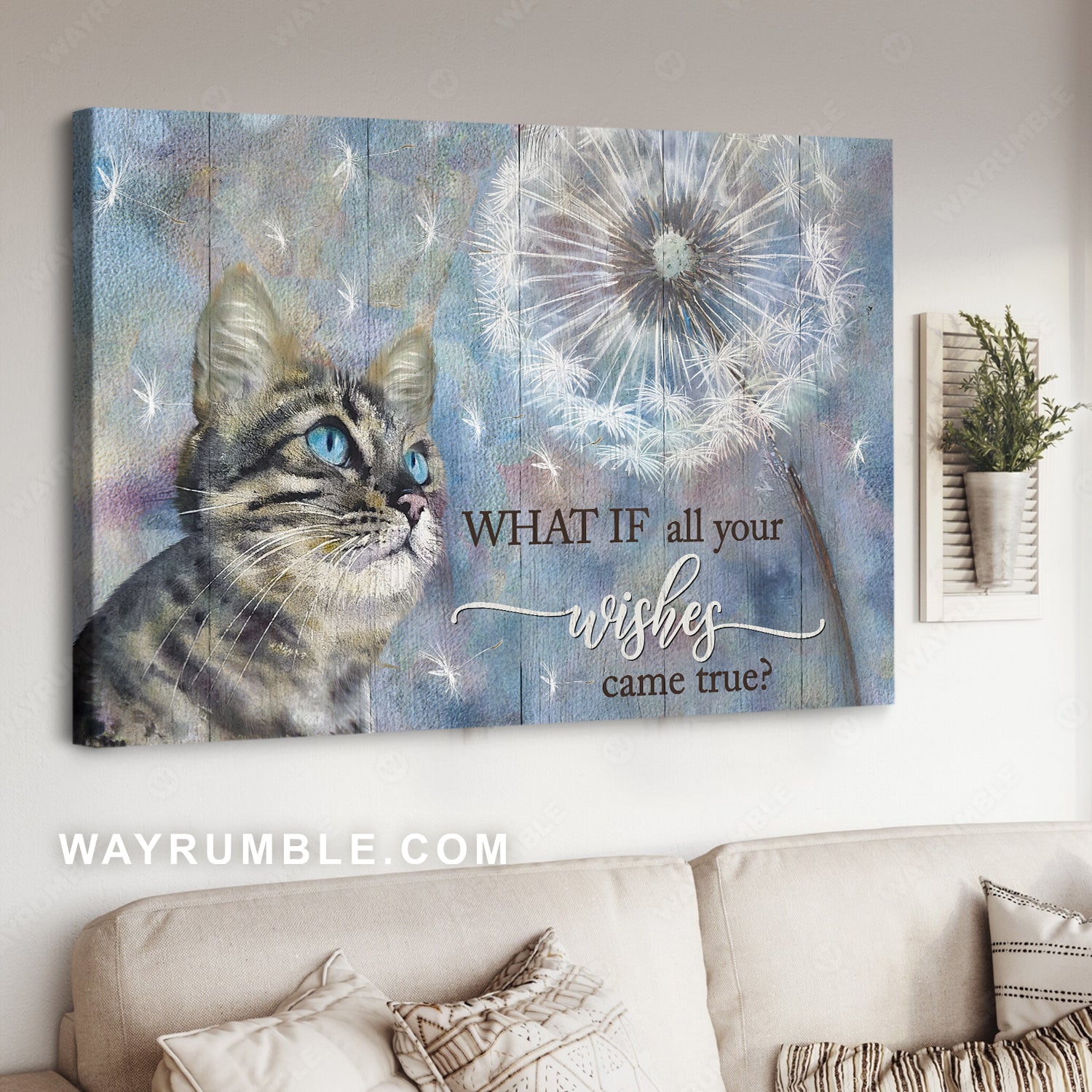 Tabby cat, Blue cat eyes, Giant dandelion, What if all wishes came true - Jesus Landscape Canvas Prints, Christian Wall Art