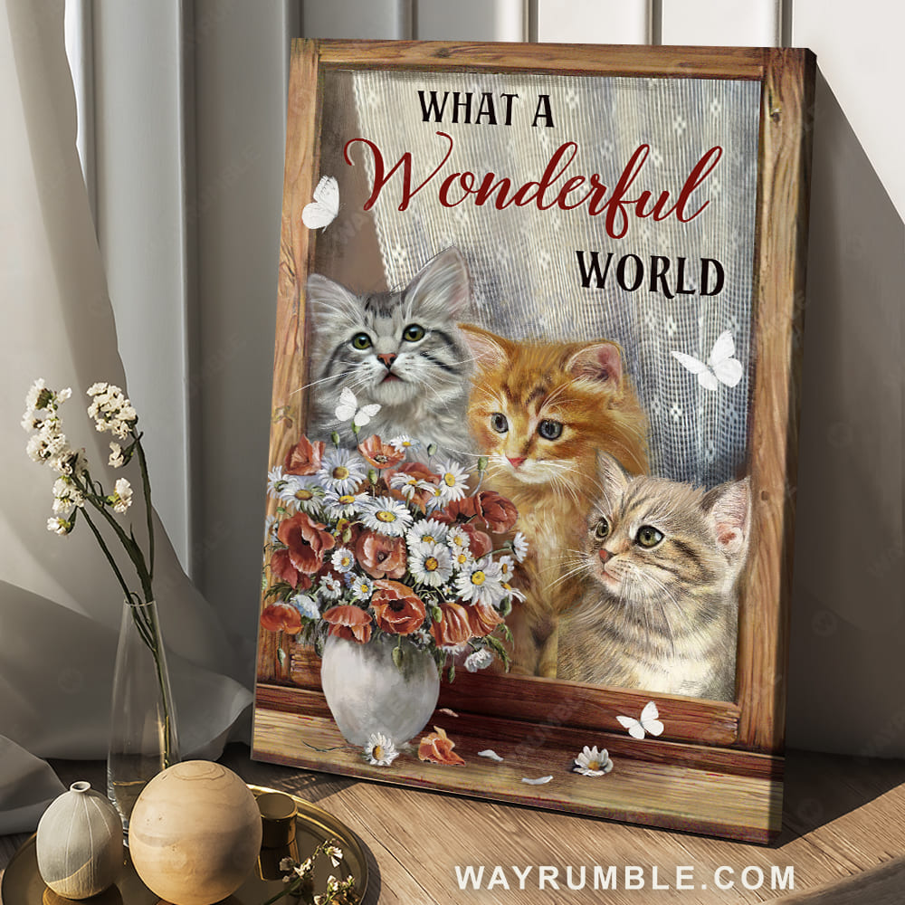 Pretty flower, Cute cat drawing, White butterfly, What a wonderful world - Jesus Portrait Canvas Prints, Christian Wall Art