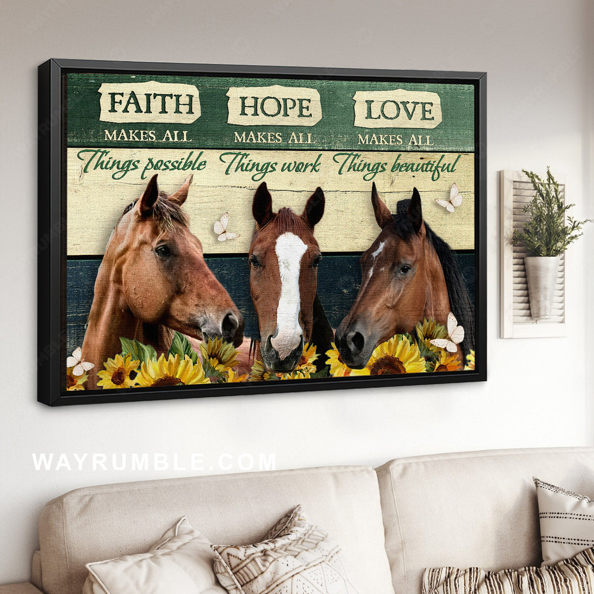 Quarter horse, Sunflower fence, Faith makes all things possible - Jesus Landscape Canvas Prints, Christian Wall Art