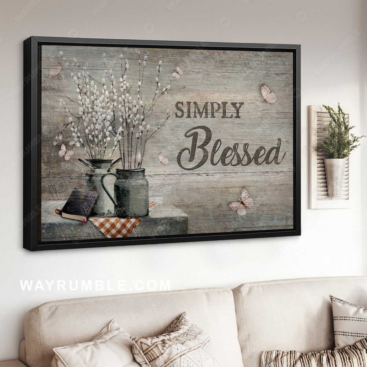 Baby flower vase, Antique bible, White butterfly, Simply blessed - Jesus Landscape Canvas Prints, Christian Wall Art