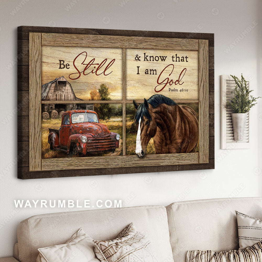 Dream horse, Ladybug car, Wooden barn, Sunlight, be still and know that I am God - Jesus Landscape Canvas Prints, Christian Wall Art