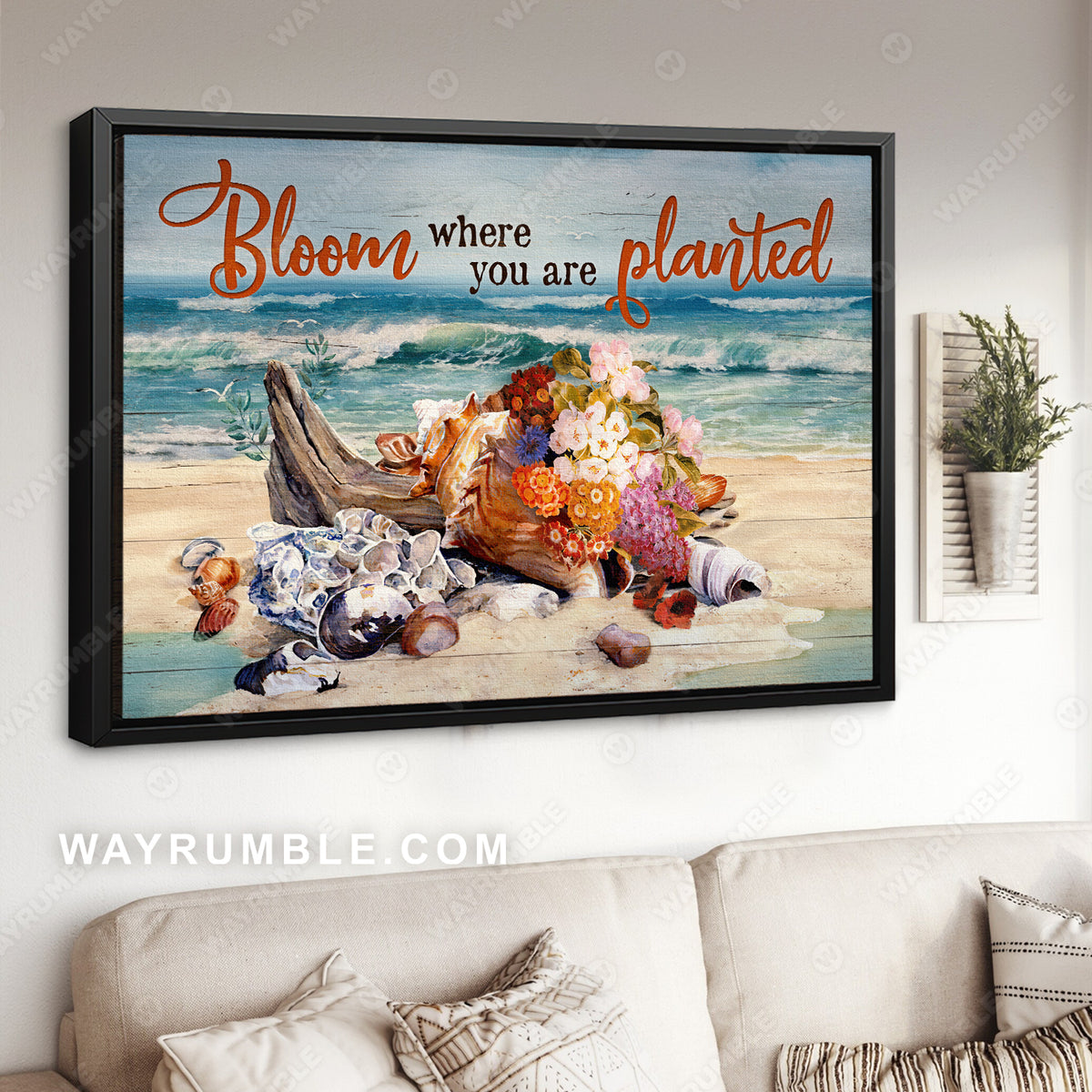 Ocean painting, Flowers on the beach, Bloom where you are planted - Jesus Landscape Canvas Prints, Christian Wall Art