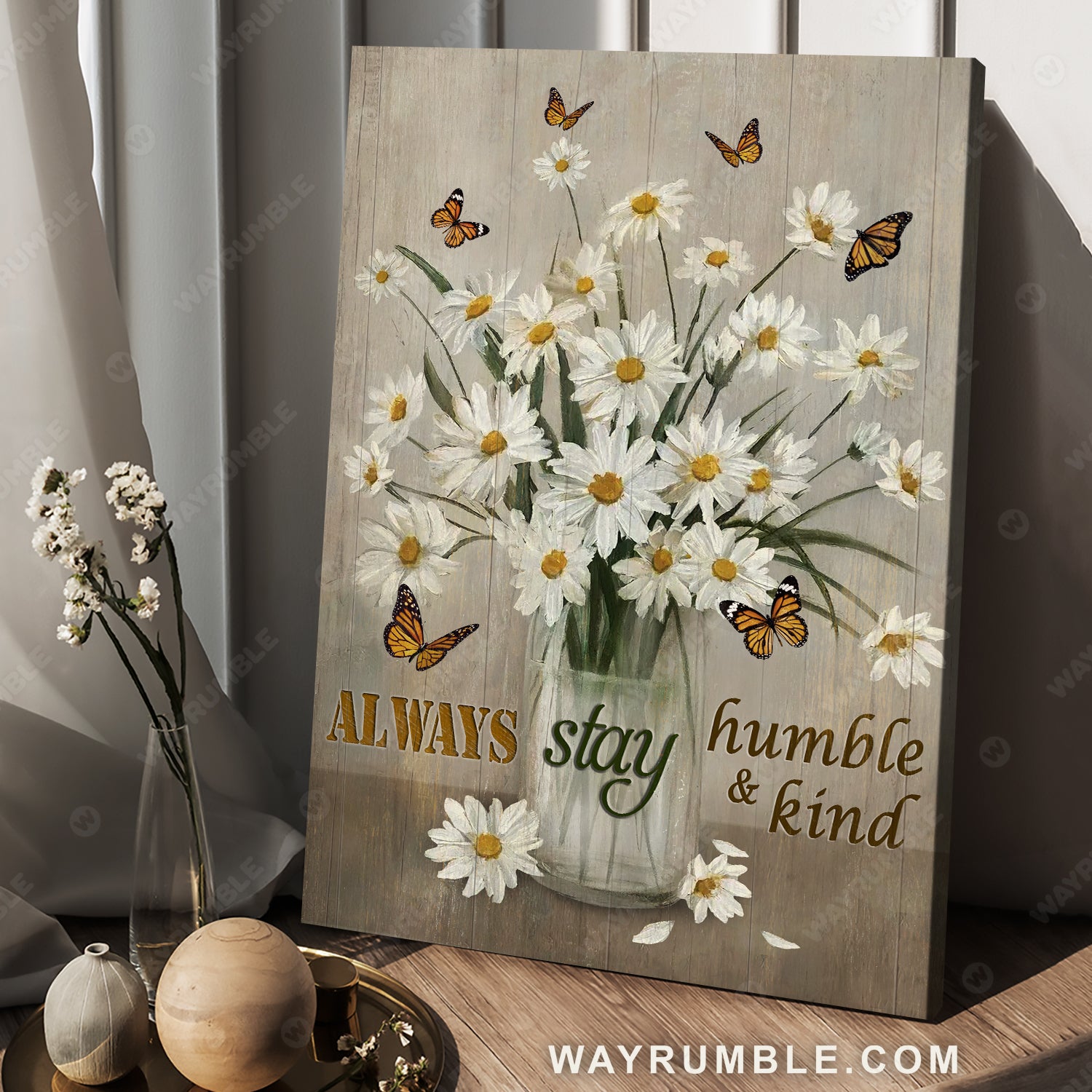 Beautiful daisy vase, Still life drawing, Butterfly, Always stay humble and kind - Jesus Portrait Canvas Prints, Christian Wall Art