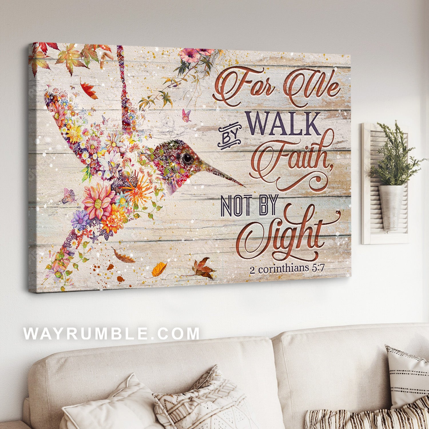 Unique bird, Flower painting, Spring forest, For we walk by faith - Jesus Landscape Canvas Prints, Home Decor Wall Art