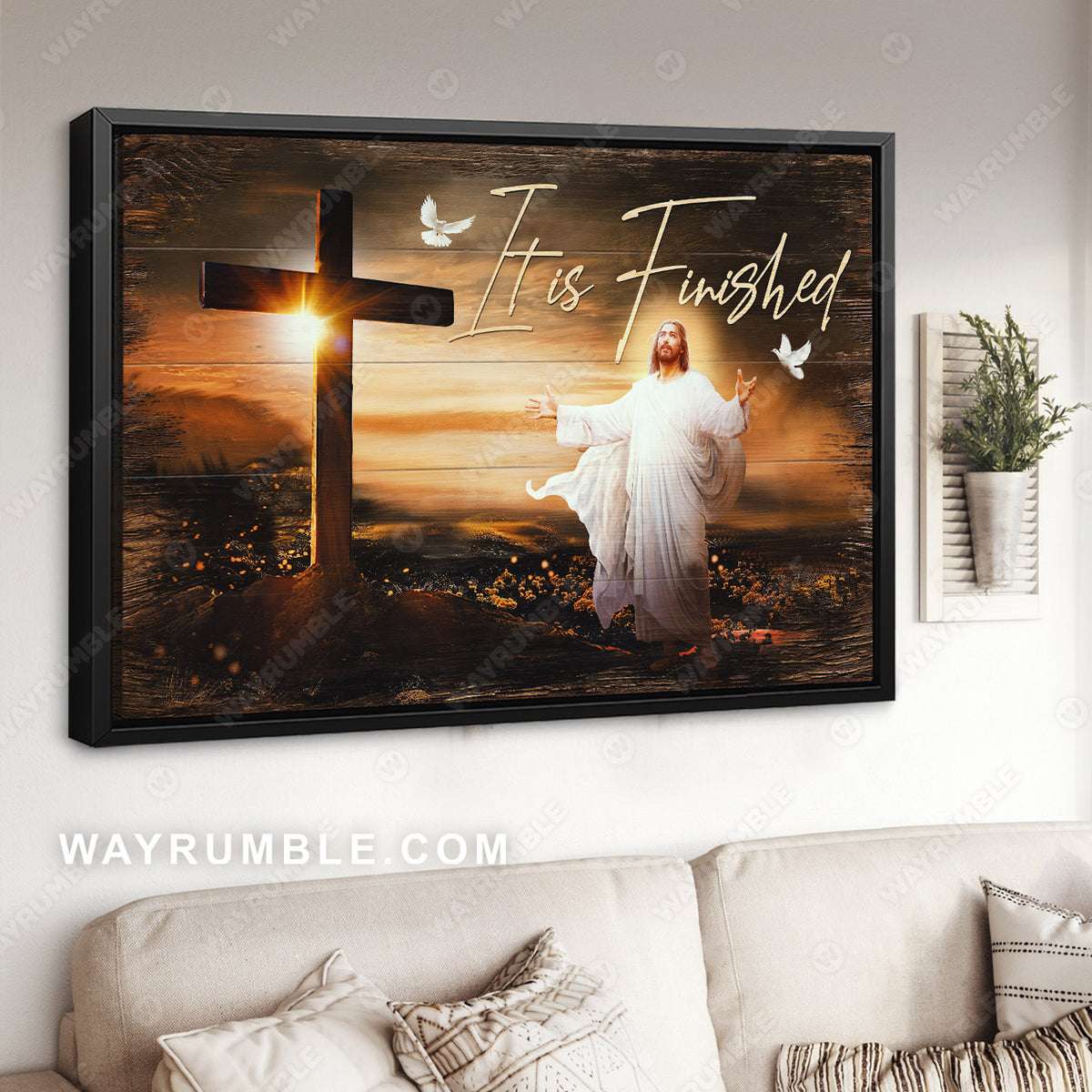 Jesus painting, The rugged cross, It is finished - Jesus Landscape Canvas Prints, Christian Wall Art