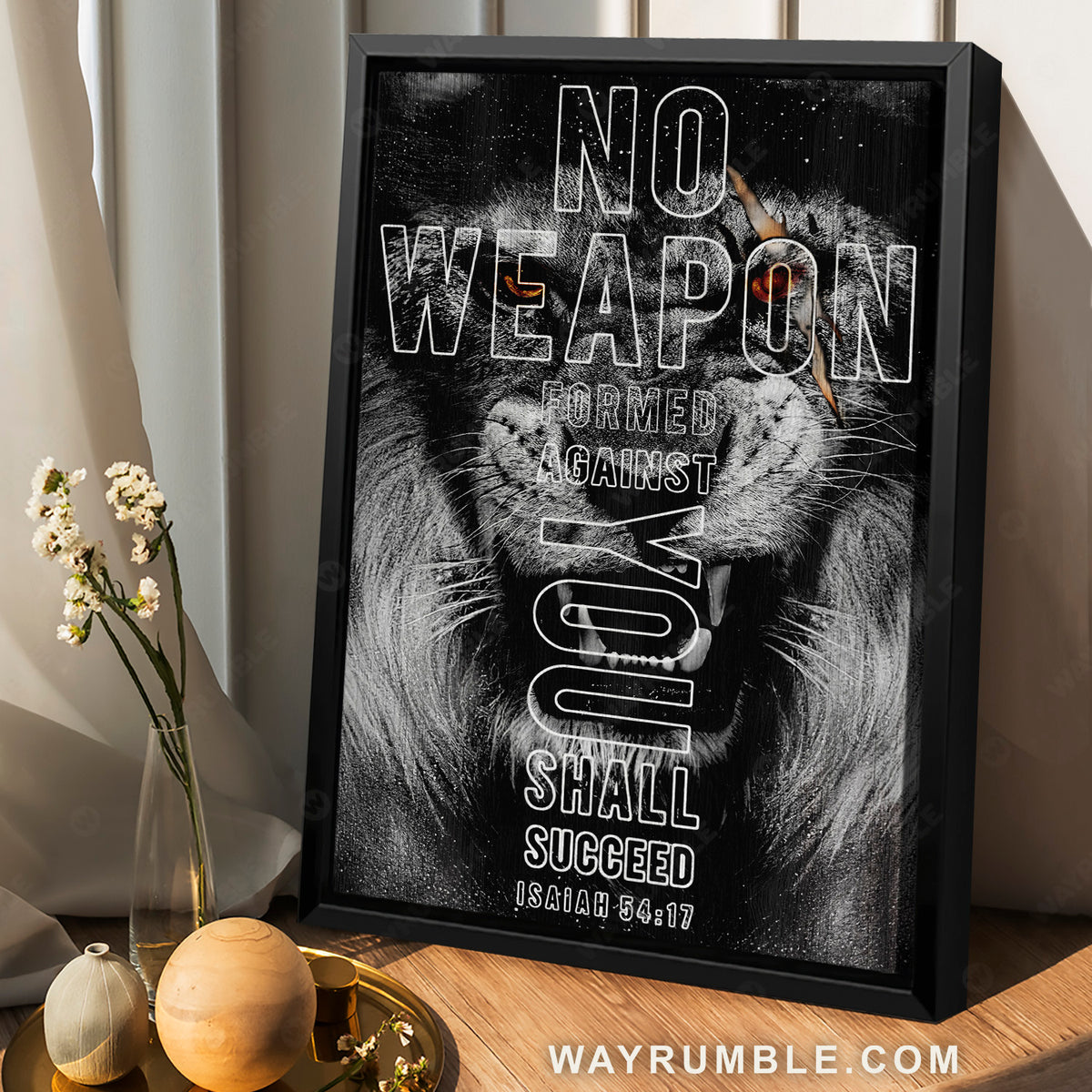 Stunning lion, Black painting, No weapon formed against you shall succeed - Jesus Portrait Canvas Prints, Christian Wall Art