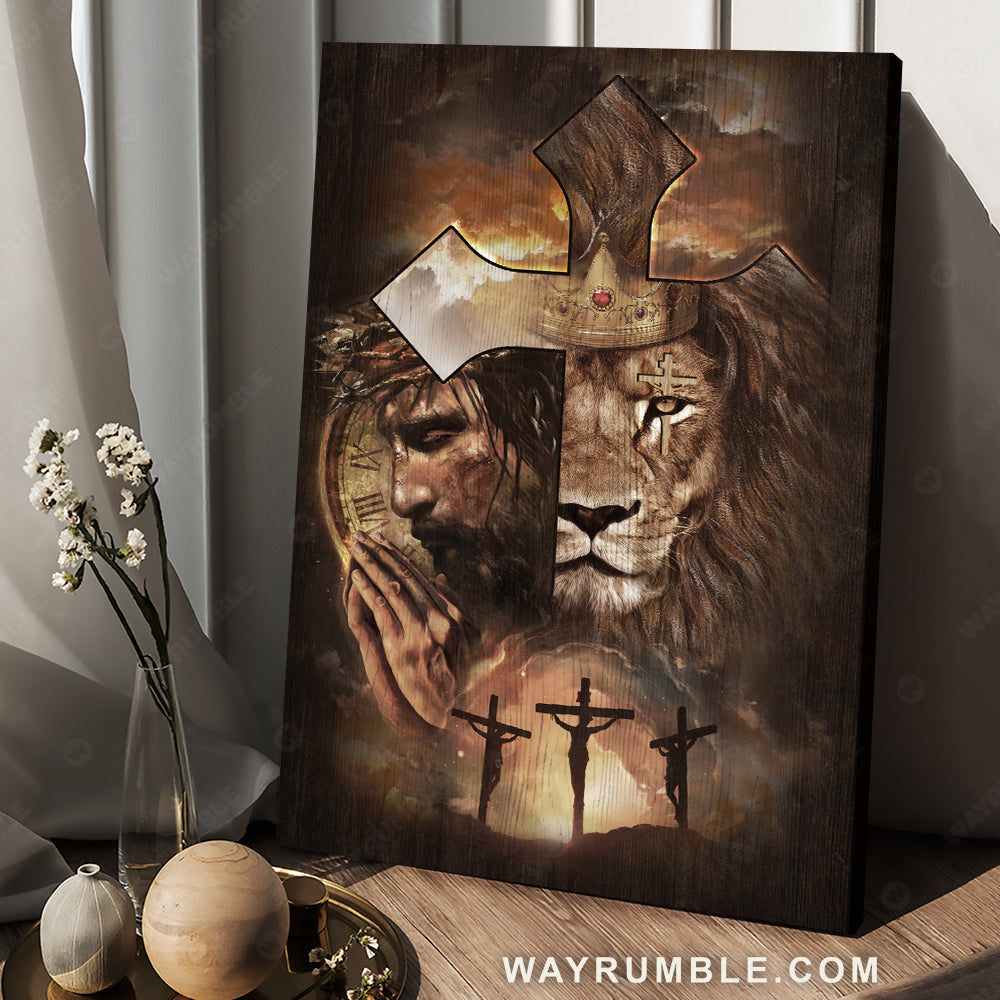 Lion of Judah, King of kings, Face of Jesus, Golden crown - Jesus Portrait Canvas Prints, Christian Wall Art