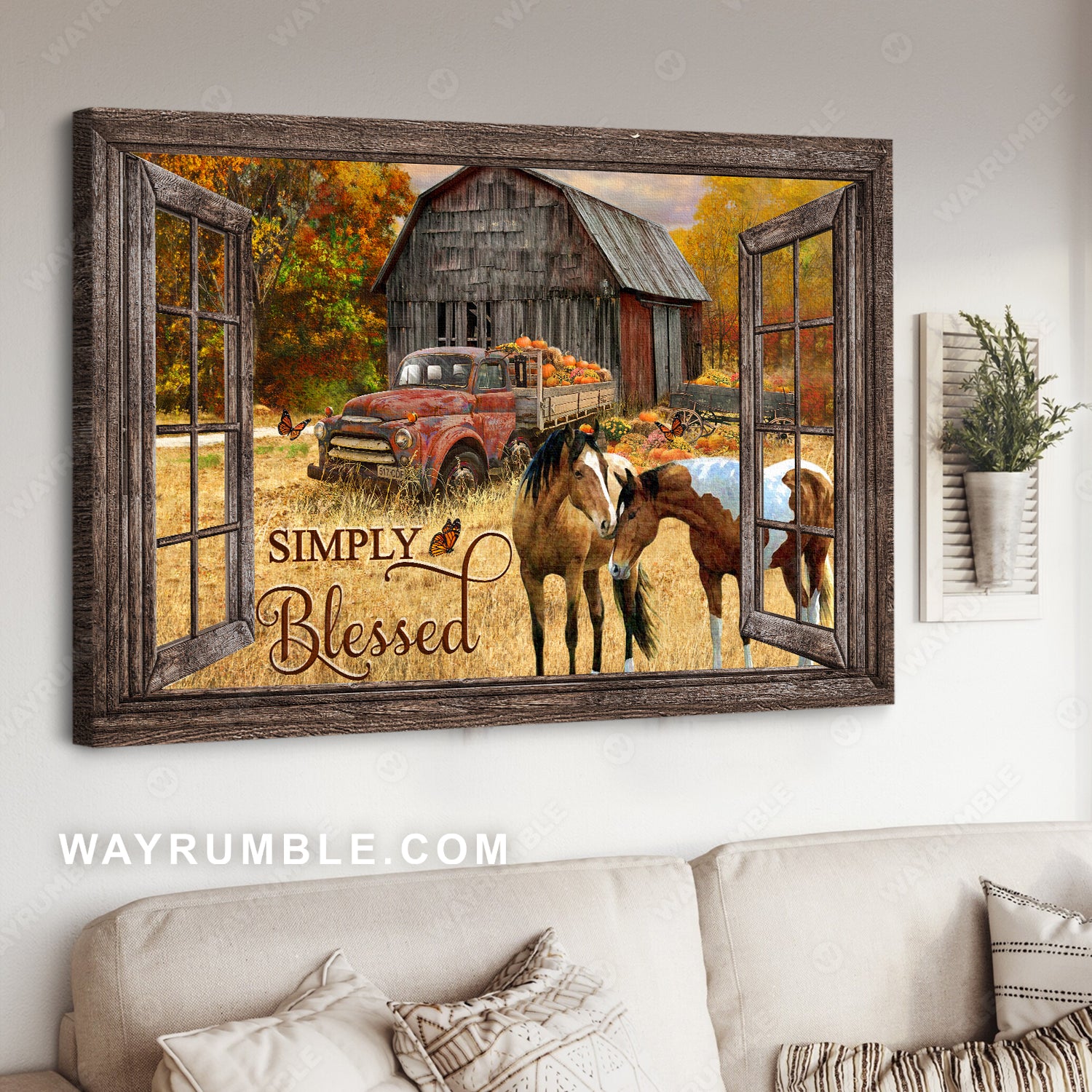 Horse painting, Pumpkin farm, Fall forest, Red ladybug car, Simply blessed - Jesus Landscape Canvas Prints, Christian Wall Art