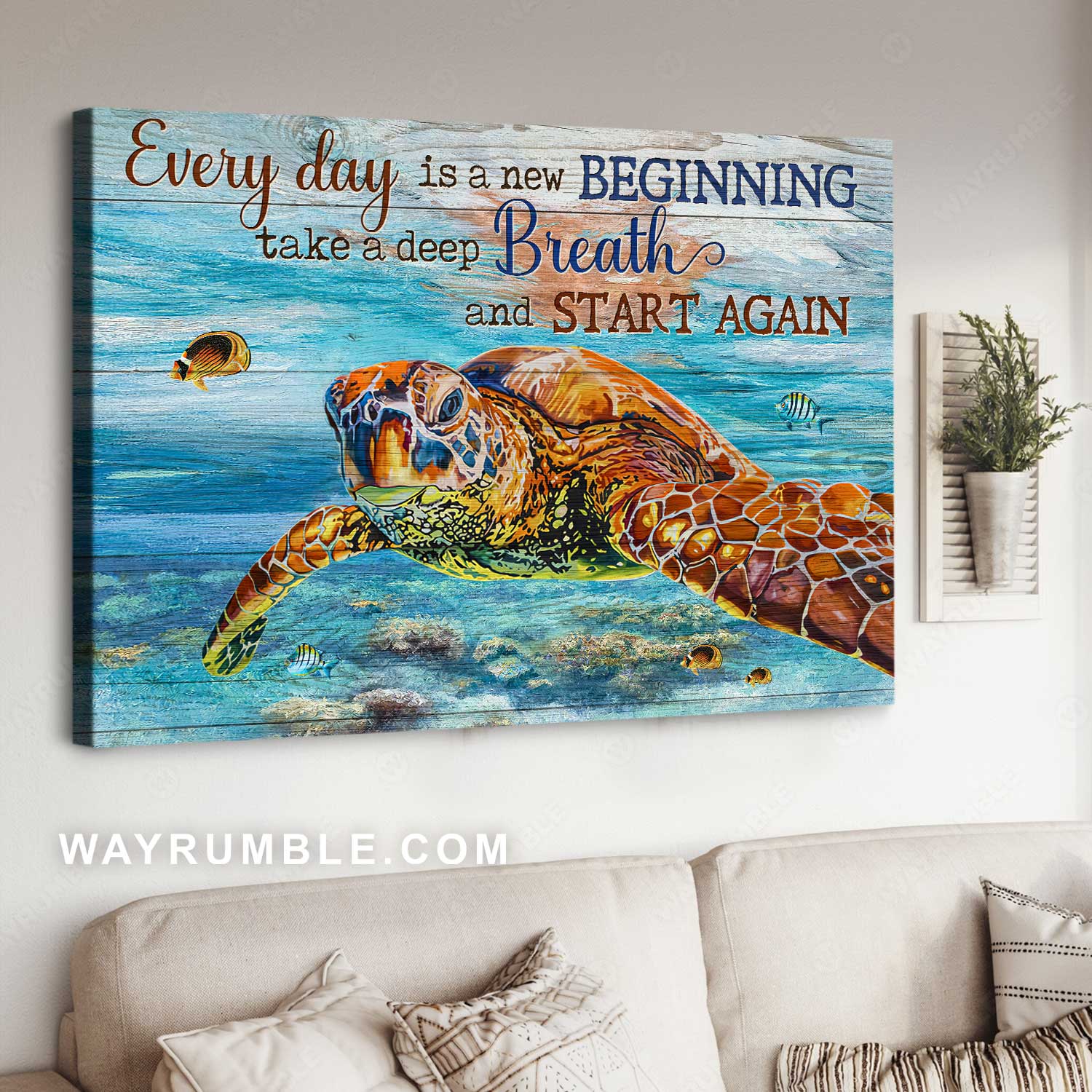 Oldest turtle painting, Stunning ocean, Every day is a new beginning - Jesus Landscape Canvas Prints, Home Decor Wall Art