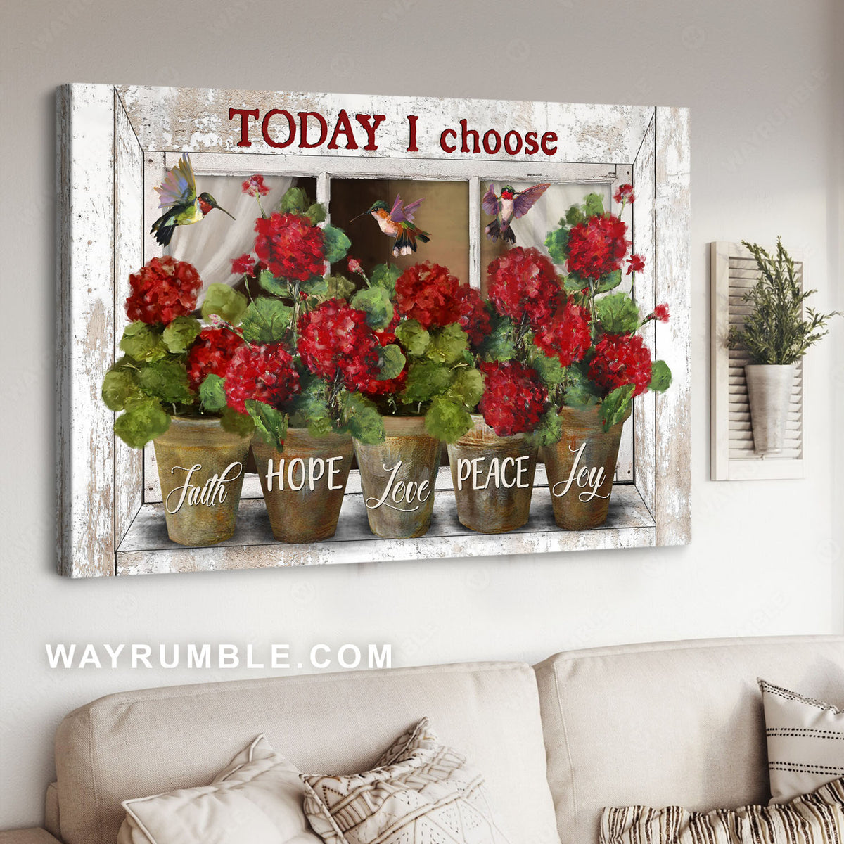 Red hydrangea, Ruby throated hummingbird, Today I choose faith - Jesus Landscape Canvas Prints, Christian Wall Art