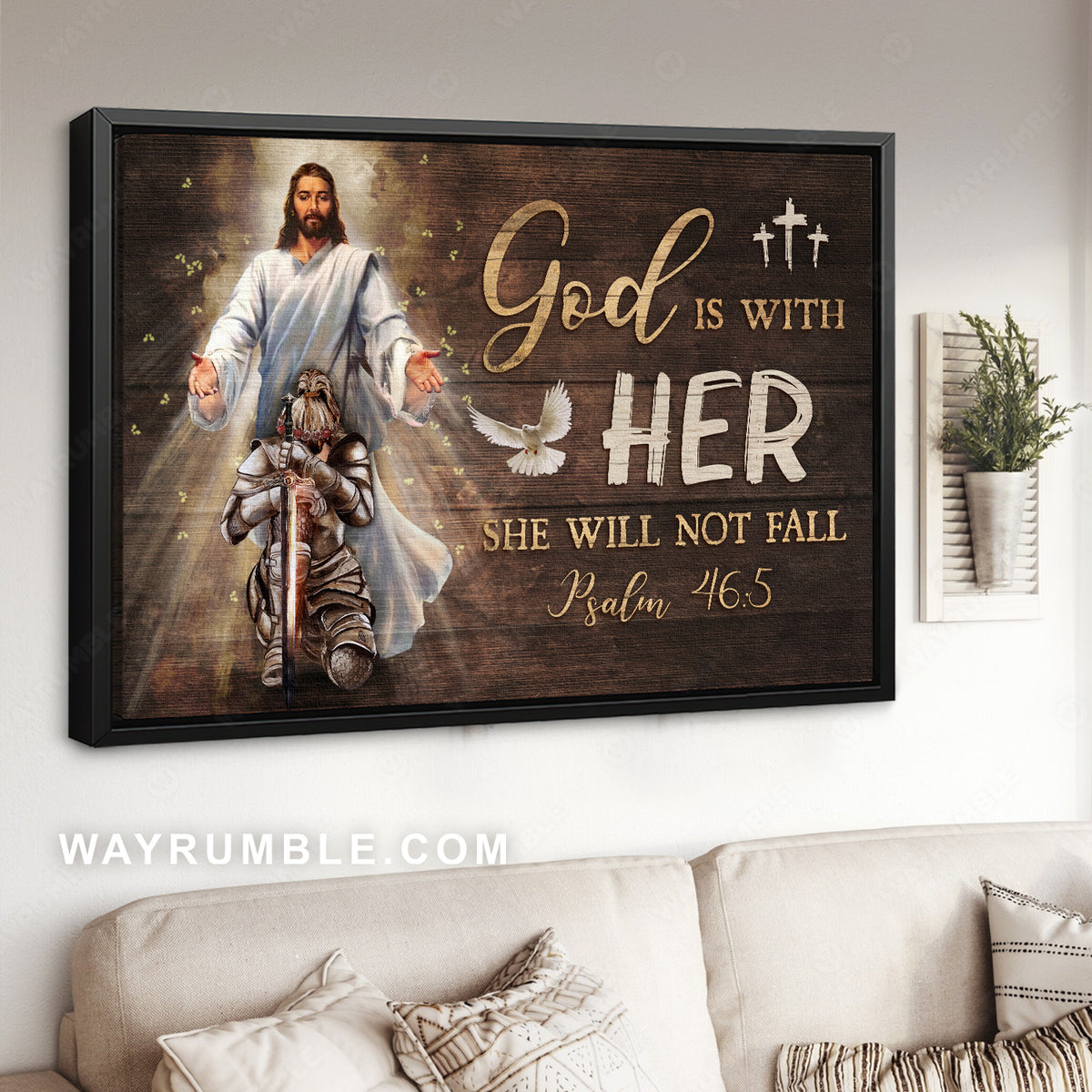 Walking with Jesus, Warrior drawing, Dove, God is with her - Jesus Landscape Canvas Prints, Christian Wall Art