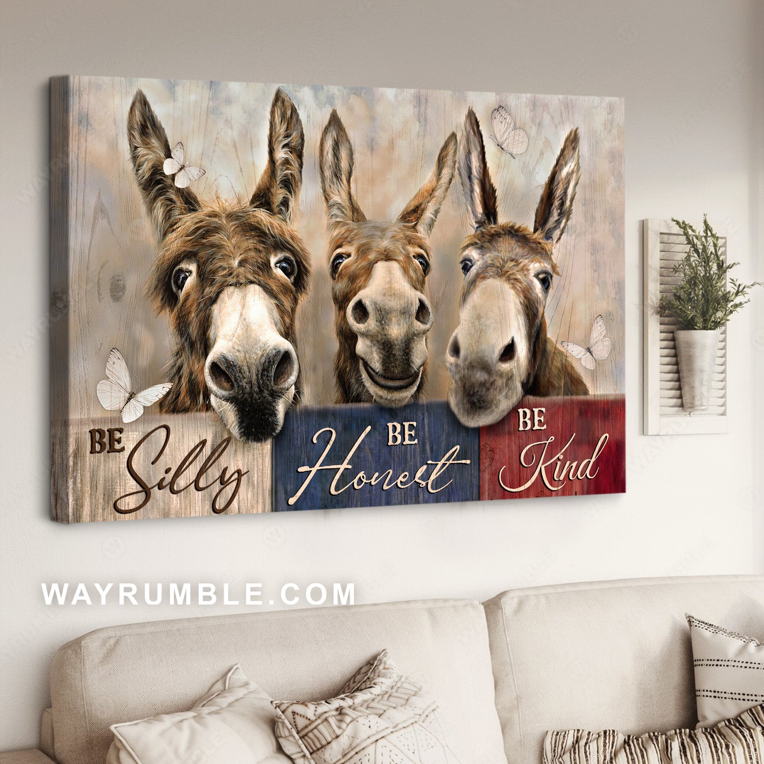 Watercolor donkey, White butterfly, Be silly, Be honest, Be kind - Jesus Landscape Canvas Prints, Home Decor Wall Art