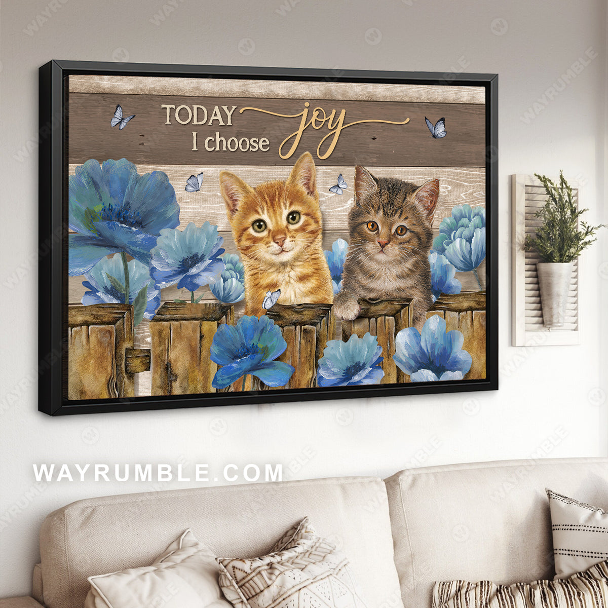 Little cat, Blue flower, Crystal butterfly, Today I choose joy - Jesus Landscape Canvas Prints, Home Decor Wall Art
