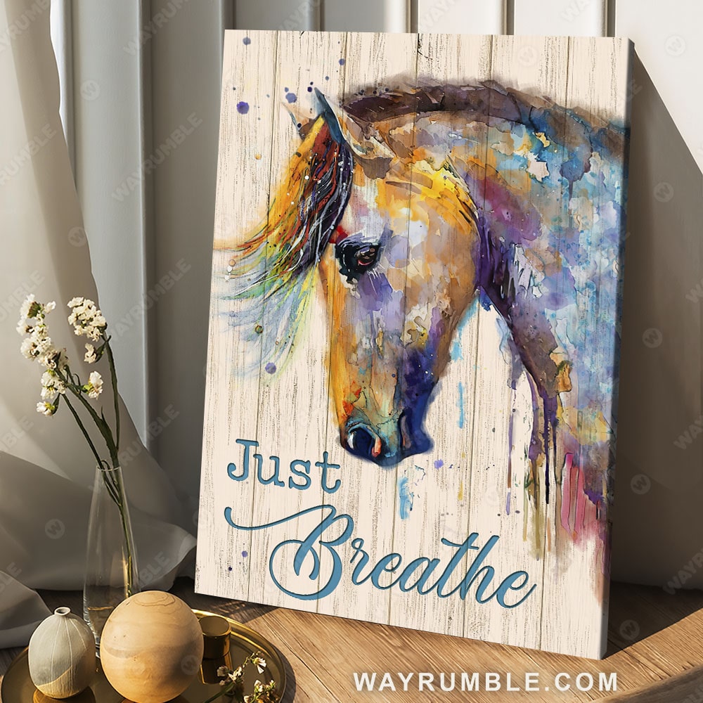 Colorful horse, Wooden background, Jesus artwork, Just breathe - Jesus Portrait Canvas Prints, Christian Wall Art