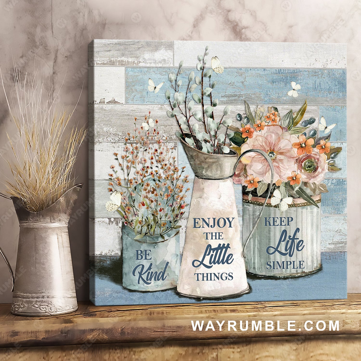 Brilliant flower painting, White butterfly, Enjoy the little things - Jesus Square Canvas Prints, Christian Wall Art