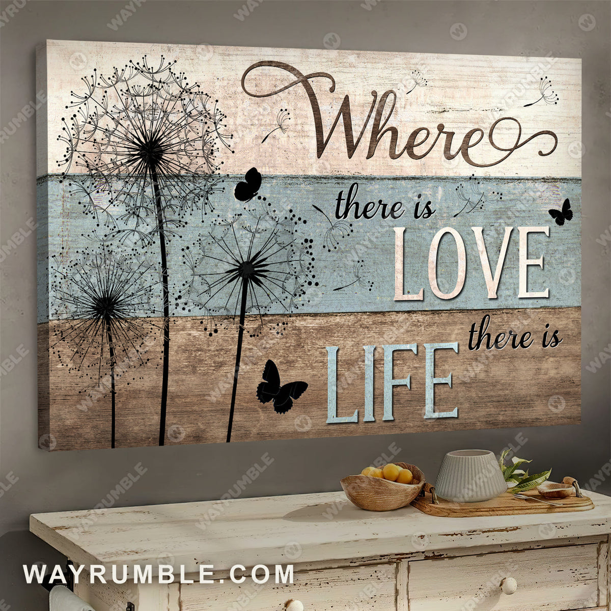 Dandelion painting, Black butterfly, Where there is love there is life - Jesus Landscape Canvas Prints, Wall Art