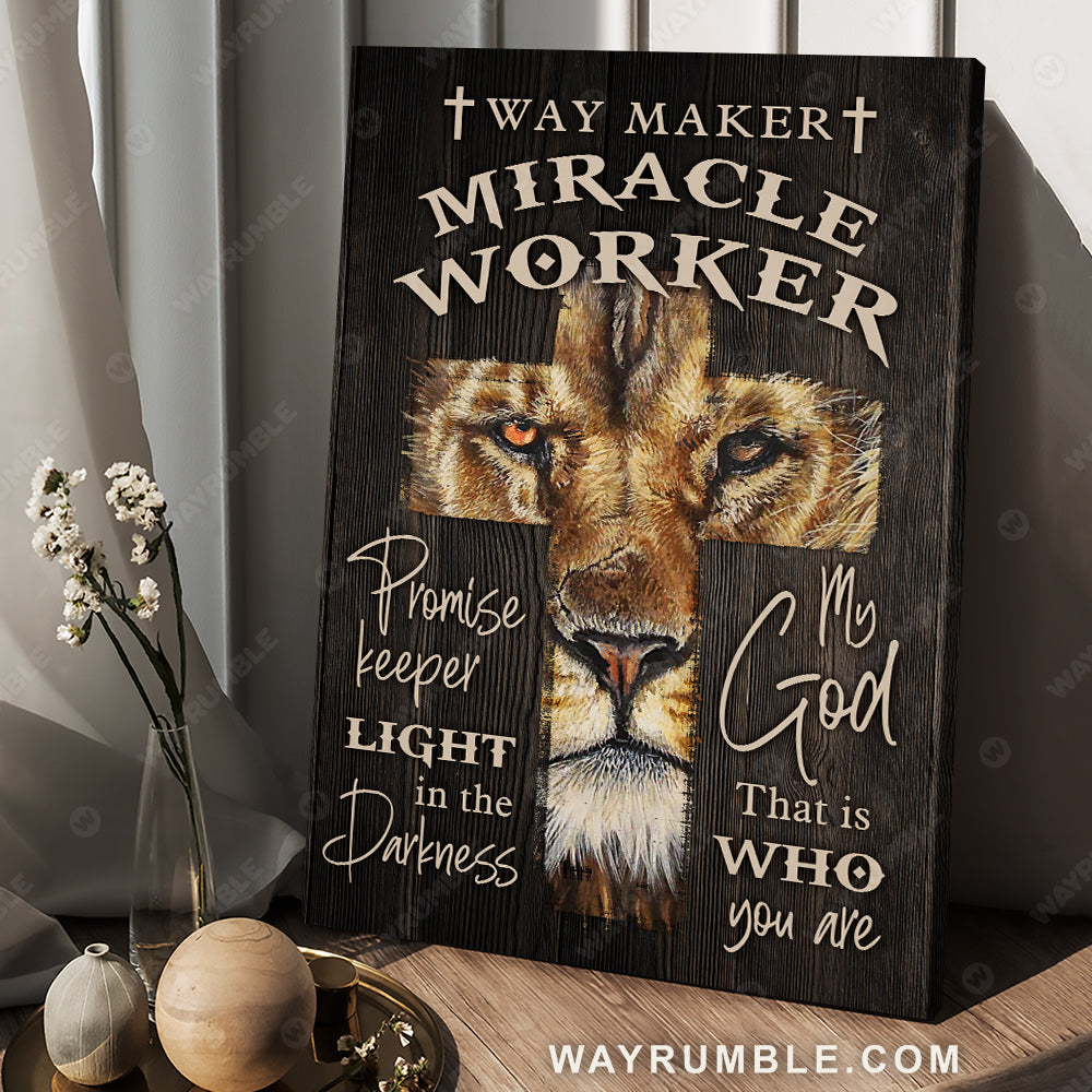 Lion symbol, Big cross, Lion of Judah, Way maker, Miracle worker - Jesus Portrait Canvas Prints, Christian Wall Art