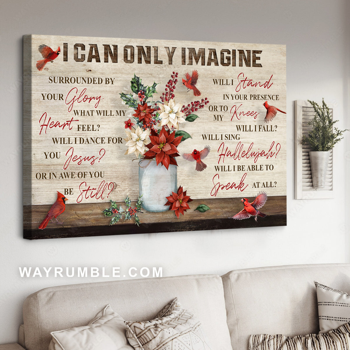 Poinsettia flower vase, Little cardinal, Spring drawing, I can only imagine - Jesus Landscape Canvas Prints, Home Decor Wall Art