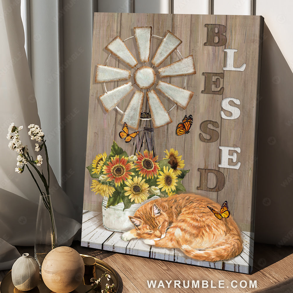 Windmill drawing, Sleeping cat, Sunflower vase, Blessed - Jesus Portrait Canvas Prints, Christian Wall Art
