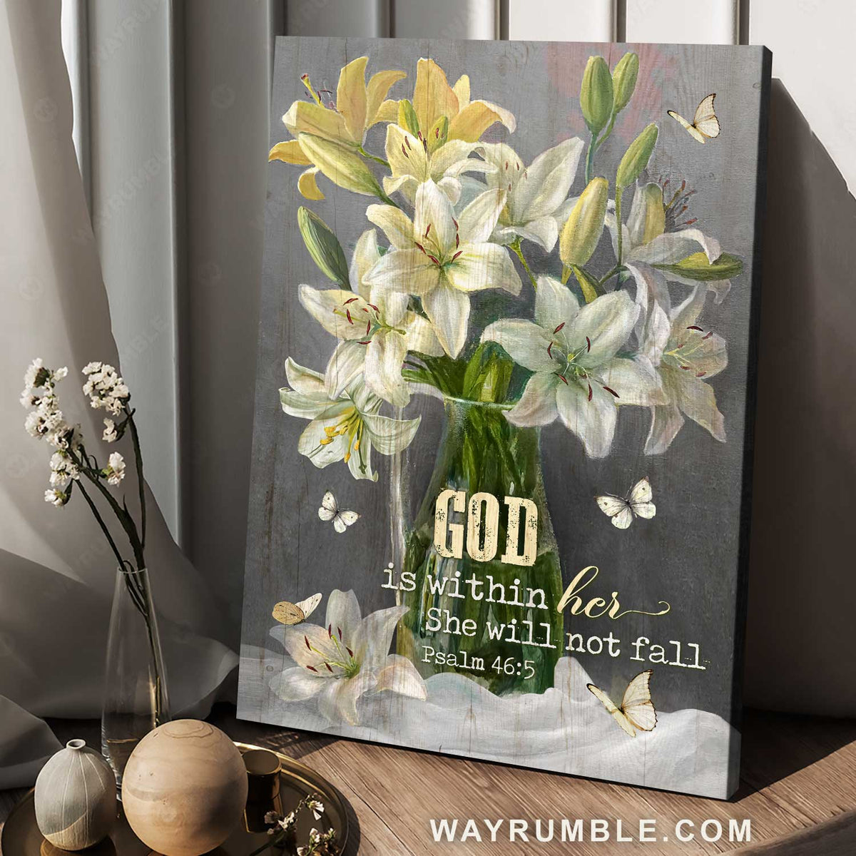Stunning lily flower, Still life painting, God is within her - Jesus Portrait Canvas Prints, Christian Wall Art